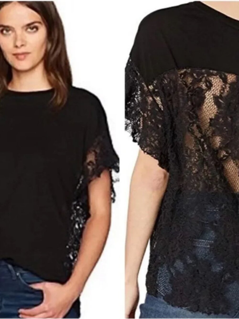 AG Adriano Goldschmied Black Tee, Sofi Lace Back Tee Black Women's Size Medium